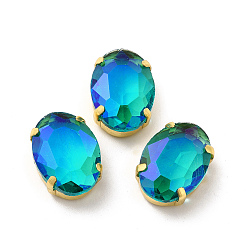 Аквамарин Овал с эффектом лунного света, пришитый стразами, многожильных ссылки, с золотыми тонами латунных зубьев, аксессуары для одежды, аквамарин, 18x13x7 мм, отверстие : 1 мм