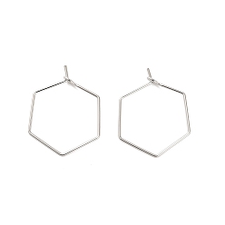 Платинированный Латунная фурнитура для хооп серег, шестиугольник, Реальная платина, 25.5x20x0.7 мм