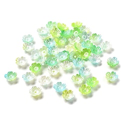 Лайм Акриловые колпачки для бусин градиентного цвета, 5-лепестков цветка, желто-зеленые, 11x11x4 мм, отверстие : 1.6 мм