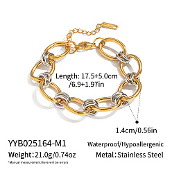 Нержавеющая Сталь Цвет 304 женские браслеты-цепочки с овальными звеньями из нержавеющей стали, два тона, долговечный, цвет нержавеющей стали, 6.89 дюйм (17.5 см)