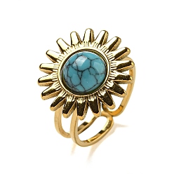 Настоящее золото 18K Ионное покрытие (ip) sun 304 открытые манжетные кольца из нержавеющей стали, кольца на палец с синтетической бирюзой для женщин и мужчин, реальный 18 k позолоченный, регулируемый