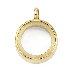 Настоящее золото 18K Ионное покрытие (IP) 304 подвески-медальоны из нержавеющей стали, со стеклом, плоский круглый шарм, реальный 18 k позолоченный, 19x14x6 мм, отверстие : 3.5 мм