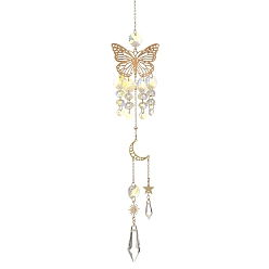 Golden Iron Butterfly Suncatcher, Glass Cone Charm Prism Window Wall Hanging Ornament, Golden, 320mm