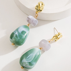 Аква Серьги-гвоздики из сплава и смолы, самородки с ронделем, золотые, вода, 70x20 мм