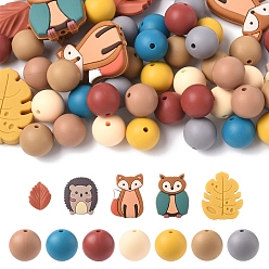 (52) Непрозрачная лаванда Наборы силиконовых бусин на осеннюю тематику, разноцветные, 15 мм, 7 цветов, 8 шт / цвет, 56 шт