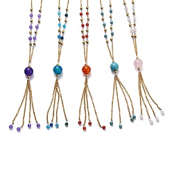 Смешанные камни 304 подвесные из нержавеющей стали ожерелья, с тросовыми цепями и круглыми бусинами из натуральных и синтетических драгоценных камней, золотые, 13.97 дюйм (35.5 см)