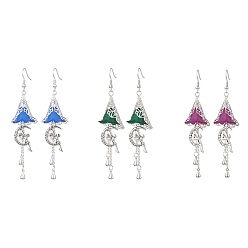 Mixed Color 3 Pairs Alloy & Brass & Acrylic Dangle Earrings, Fairy & Flower Long Drop Earrings, Mixed Color, 85x22.5mm