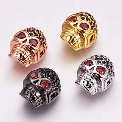 (52) Непрозрачная лаванда Латунные микро проложить кубического циркония бусы, череп, разноцветные, 13x10x7 мм, отверстие : 2.5 мм