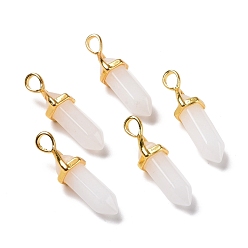 Белый Нефрит Натурального белого нефрита подвески, граненые, с фурнитурой латунной золотого тона, без свинца и без кадмия, пуля, 27~30x9~10x7~8 мм, отверстие : 4x3 мм