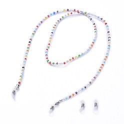 Coloré Cordon de lunettes, sangle porte-lunettes, avec des billes de verre plaquent, perles de rocaille en verre et extrémités de boucle en caoutchouc, colorées, 30.3 pouce (77 cm)