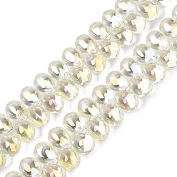 Light Yellow Electroplate Baking Paint Transparent Glass Beads Strands, Top Drilled Beads, Teardrop, Light Yellow, 13.5x9.5x9.5mm, Hole: 1~1.2mm, about 119~122pcs/strand, 21.46~23.43 inch(54.5~59.5cm)