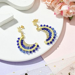 Королевский синий Луна ручной работы стеклянные бусины серьги-гвоздики подвески, с 316 штифтов из нержавеющей стали, золотые, королевский синий, 47x32 мм