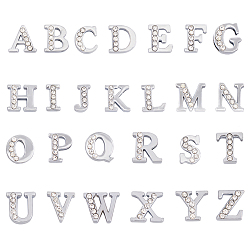 Letter A~Z 52шт 26 стиль сплава стразы слайд-шармы, начальный алфавит, платина, Письмо ~ Z, 11~12x11~11.5x4.5 мм, отверстие : 8x1.5 мм, 2 шт / стиль