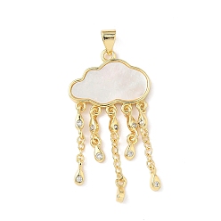 Настоящее золото 18K Латунный микропаве прозрачный кубический цирконий с подвесками из натуральных ракушек, Дождевые облака, без свинца и без кадмия, долговечный, стойки покрытие, реальный 18 k позолоченный, 40x20x2 мм, отверстие : 3.8x3.5 мм