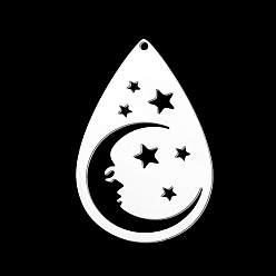 Нержавеющая Сталь Цвет Не тускнеющие 201 подвески из нержавеющей стали, лазерная резка, слеза со звездой, цвет нержавеющей стали, 37.5x23.5x1 мм, отверстие : 1.5 мм