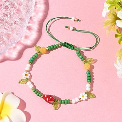 Клубника Браслеты из стеклянных бусин и бусин лэмпворк для женщин, с натуральным окрашенным желтым нефритом, клубника, внутренний диаметр: 2-1/8~4 дюйм (5.5~10 см)