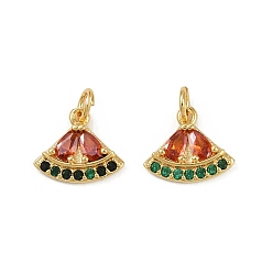 Арбуз Латунные микро проложить кубического циркония прелести, реальный 18 k позолоченный, с целью перехода в кольце, без кадмия и без свинца, арбуз, 11x13x3 мм, отверстие : 3 мм