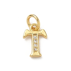 Letter T Латунные микро проложить кубического циркония прелести, без кадмия и без свинца, реальный 18 k позолоченный, с целью перехода в кольце, Письмо T, 10.5x7x1.5 мм, Перейти кольцо: 5x1 мм, 3.5 мм внутренним диаметром