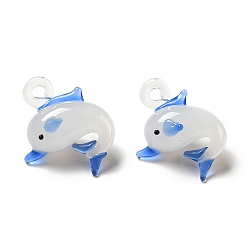 Васильковый Подвески лэмпворк ручной работы, прелести дельфинов, васильковый, 30~31x24~25x13.5~16 мм, отверстие : 2~2.5 мм