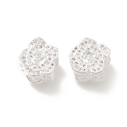 Серебро Цветок стойка металлизированный латунь микро проложить кубический цирконий бисер, долговечный, без свинца и без кадмия, серебряные, 11x11.5x10 мм, отверстие : 4 мм