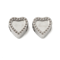 Сердце 304 из нержавеющей стали европейские шарики, оправы кабошонов для эмали, большое отверстие шарик, цвет нержавеющей стали, сердце, 10x10x8 мм, отверстие : 4.5 мм