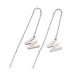 Letter W Tarnish Resistant 304 Stainless Steel Stud Earrings, Hypoallergenic Earrings, Ear Threads, Alphabet, Letter.W, 107~112x1mm, Pin: 15x0.7mm, letter: 11x11.5x0.5mm