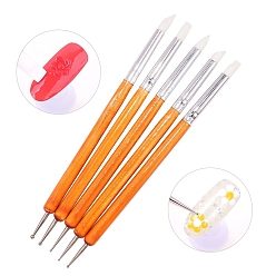 BurlyWood Double Different Head Nail Art Dotting & Sculpture Tools, UV Gel Nail Brush Pens, Wood Handle, Silicone & Stainless Steel Pen Point, BurlyWood, 150x7.5mm, 5pcs/set
