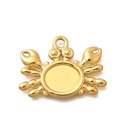 Настоящее золото 18K 304 Настройки кабошон из нержавеющей стали кулон, ионное покрытие (ip), краб, реальный 18 k позолоченный, лоток : 10.5x8.5 мм, 19x25.5x2 мм, отверстие : 2.5 мм