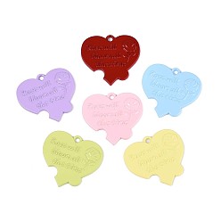 (52) Непрозрачная лаванда Спрей окрашены сплава большие кулоны, сердце с розой и словом, без кадмия, без никеля и без свинца, разноцветные, 46x50x3 мм, отверстие : 4 мм