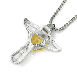 Yellow Cubic Zirconia Fairy with Heart Pendant Necklace with Box Chains, Platinum Zinc Alloy Jewelry for Women, Yellow, 18.98 inch(48.2cm)
