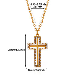 Cross 304 ожерелья с подвесками из нержавеющей стали и кристаллами горного хрусталя, золотые, крестик, 14.96 дюйм (38 см), Кулон : 28x16 мм