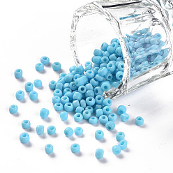 Light Sky Blue Glass Seed Beads, Opaque Colours Seed, Small Craft Beads for DIY Jewelry Making, Round, Light Sky Blue, 3mm, Hole:1mm, about 10000pcs/pound