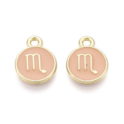 Скорпион Подвески из сплава и эмали, плоский круглый и двенадцать созвездий, золотой свет, Скорпион, 13.5x10.5x1.5 мм, отверстие : 1.6 мм