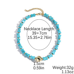 Темно-бирюзовый Ожерелья из бисера в форме кости из сплава богемского овала с синтетической бирюзой, золотые, темные бирюзовый, 15.35 дюйм (39 см)