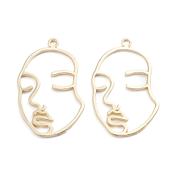 Золотой Подвесные подвески из сплава, для diy уф смолы, эпоксидная смола, Прессованные цветочные украшения, абстрактное лицо, золотые, 44x29x1.5 мм, отверстие : 2.3 мм