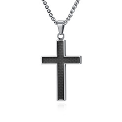 Нержавеющая Сталь Цвет 304 Подвеска в виде религиозного креста из нержавеющей стали, цепочка-коробочка, ожерелье для мужчин, чёрные, цвет нержавеющей стали, 23.62 дюйм (60 см)