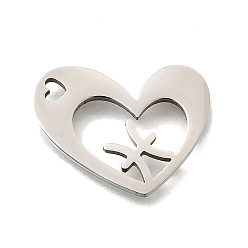 Рыбы 201 подвески из нержавеющей стали, лазерная резка, сердце с подвеской в виде созвездия, Рыбы, 17x21.5x1.5 мм, отверстие : 1.6x2.6 мм