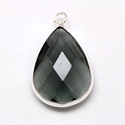 Серый Подвески из латуни и стекла с серебряным покрытием, граненые, серые, 18x10x5 мм, отверстие : 2 мм