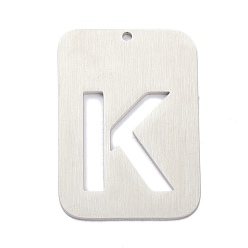Letter K Anlaufgeschützt 304 Anhänger aus Edelstahl, Rechteck mit Alphabet, hohl, letter.k, 32x22x1 mm, Bohrung: 1.5 mm