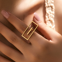Золотой Латунь манжеты кольца, прямоугольные, золотые, 30x13 мм, размер США 7 1/4 (17.5 мм)