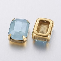 Светло-голубой Шить на горный хрусталь, стиль мокко, многожильных ссылки, имитация австрийский хрусталь, k 9 стеклянный страз, с настройками латуни, аксессуары для одежды, граненые, прямоугольные, золотые, светло-голубой, 10x8x5 мм, отверстие : 0.5 мм