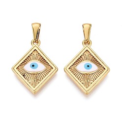 Золотой 304 подвески из нержавеющей стали и эмали, ромб и амулеты от сглаза, Небесно-голубой, золотые, 26x19.5x4.5 мм, отверстие : 8x3 мм