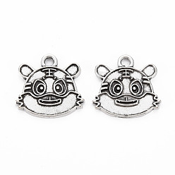 Античное Серебро Сплавочные сеттинги для кулона, тибетский стиль, без кадмия и без свинца, тигр, античное серебро, 17x18x1.5 мм, отверстие : 2 мм