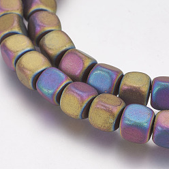 (966) Внутренний цвет Кристалл / Лиловато-лиловый на подкладке Немагнитные синтетический гематит бисер пряди, вакуумное покрытие pvd, кубические, матовые, с покрытием разноцветным, 6x6x6 мм, отверстие : 1 мм, около 66 шт / нитка, 15.7 дюйм (40 см)