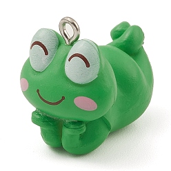 Зеленый лайм Пластиковые подвески, с платиновыми тоновыми железными петлями, очарование лягушки, зеленый лайм, 22x16.5x26.5 мм, отверстие : 2 мм