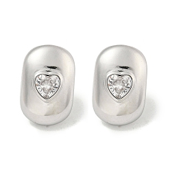 Rectangle Серьги-гвоздики из латуни с микропаве из кубического циркония для женщин, без кадмия и без свинца, долговечный, платина, прямоугольные, 20x13.5 мм