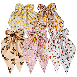 (52) Непрозрачная лаванда 5 шт. 5 цвета тканевые заколки-кнопки для волос, бант с цветочным узором, с фурнитурой платиновой металлической, разноцветные, 350~357x145x17 мм, 1 шт / цвет