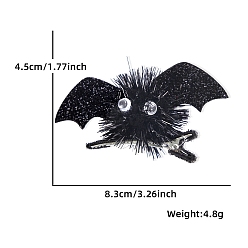 Черный Хэллоуин летучая мышь блестящая ткань заколки для волос из кожи аллигатора для девочек, чёрные, 45x83 мм
