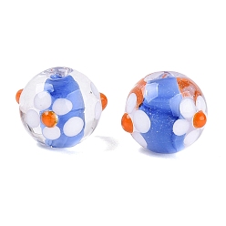 Blue Handmade Bumpy Lampwork Beads, Round & Flower, Blue, 12~14.5mm, Hole: 1.2~1.5mm