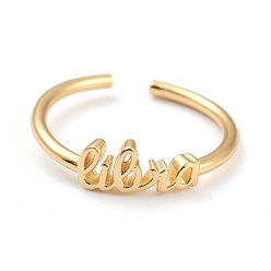Libra Constellation/Zodiac Sign Brass Cuff Rings, Open Rings, Real 18K Golden Plated, Libra, US Size 7 1/4(17.5mm), word: 11x5mm